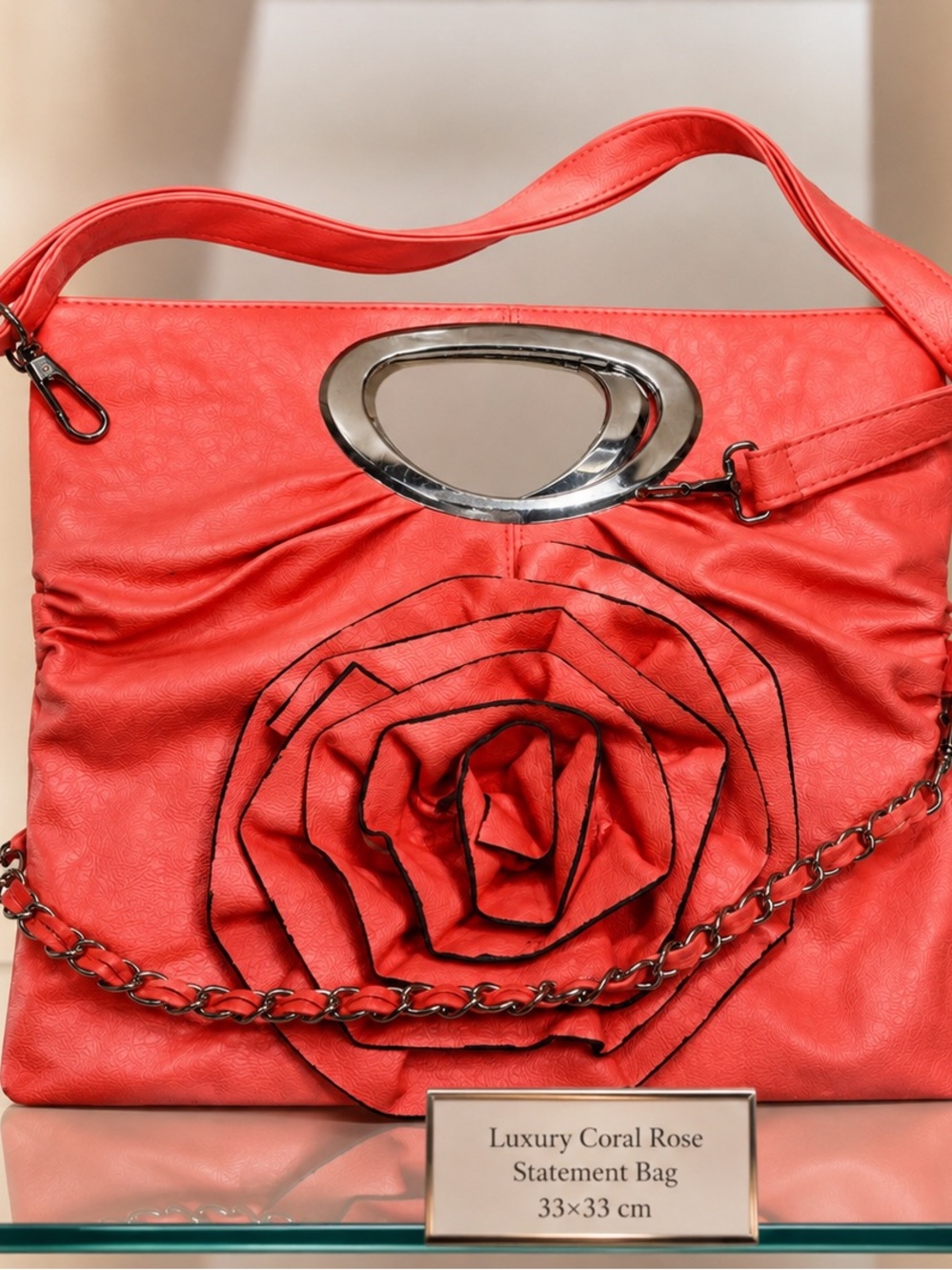 Luxury Coral Rose Statement Bag – Sculptural Design, Like New, Convertible Bag —